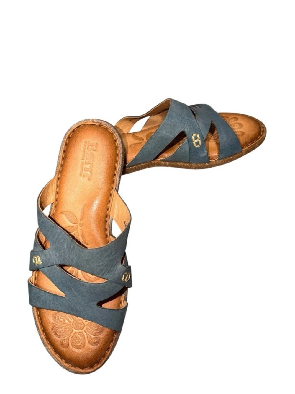 Born Tepati Teal Leather Slide Sandals Size 6